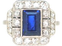 Art Deco Platinum, Sapphire & Diamond Rectangular Ring