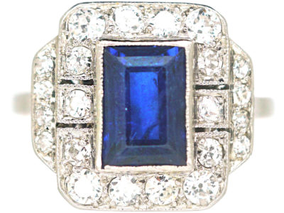 Art Deco Platinum, Sapphire & Diamond Rectangular Ring
