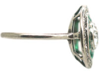 Art Deco Platinum, Emerald & Diamond Target Ring