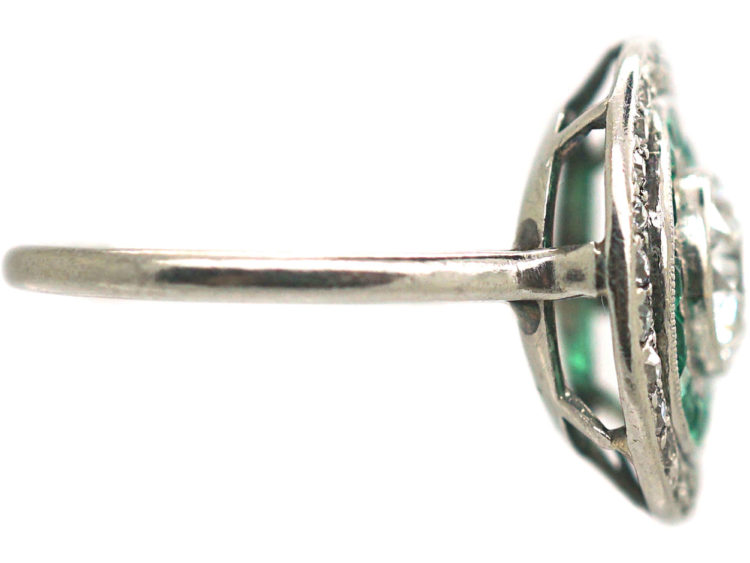 Art Deco Platinum, Emerald & Diamond Target Ring