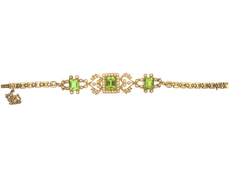 Edwardian 15ct Gold, Peridot & Natural Split Pearl Bracelet