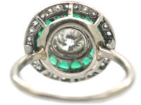 Art Deco Platinum, Emerald & Diamond Target Ring