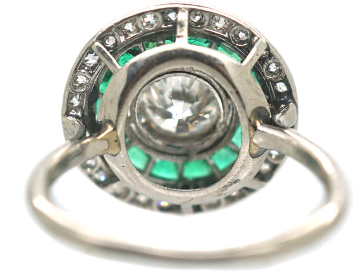 Art Deco Platinum, Emerald & Diamond Target Ring