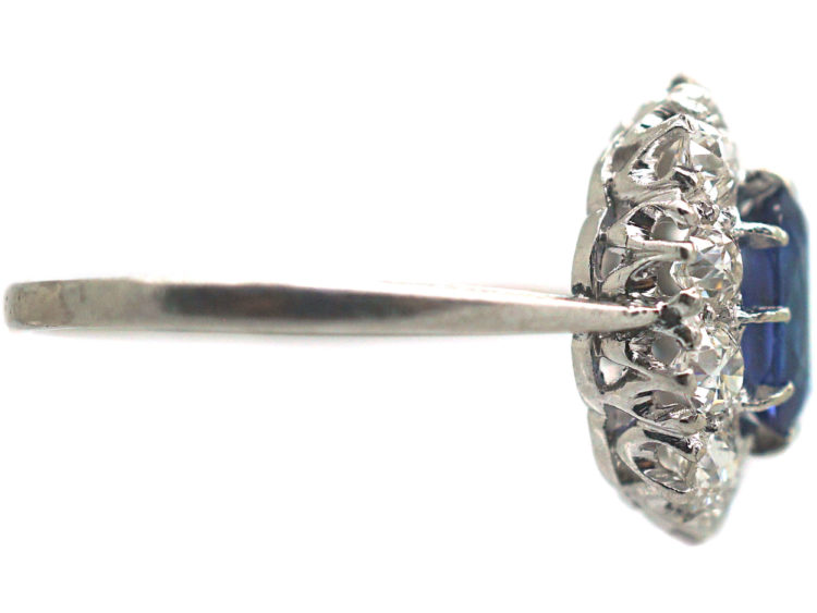 Platinum, Sapphire & Diamond Oval Cluster Ring