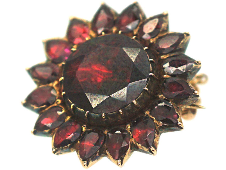 Georgian Gold & Flat Cut Garnet Brooch