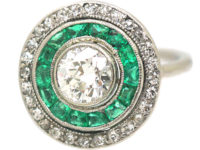 Art Deco Platinum, Emerald & Diamond Target Ring