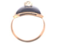 Georgian Blue Glass & Old Mine Cut Diamond Bague au Firmament Ring