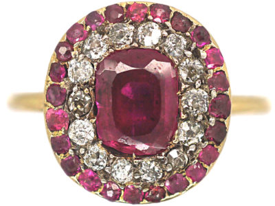 Georgian Ruby & Diamond Oval Cluster Ring