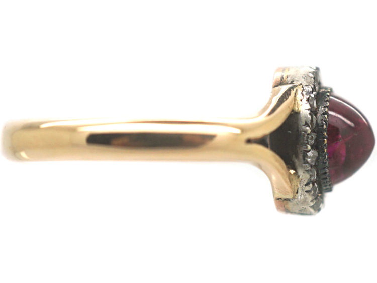 Edwardian 18ct Gold, Ruby & Rose Diamond Cluster Ring