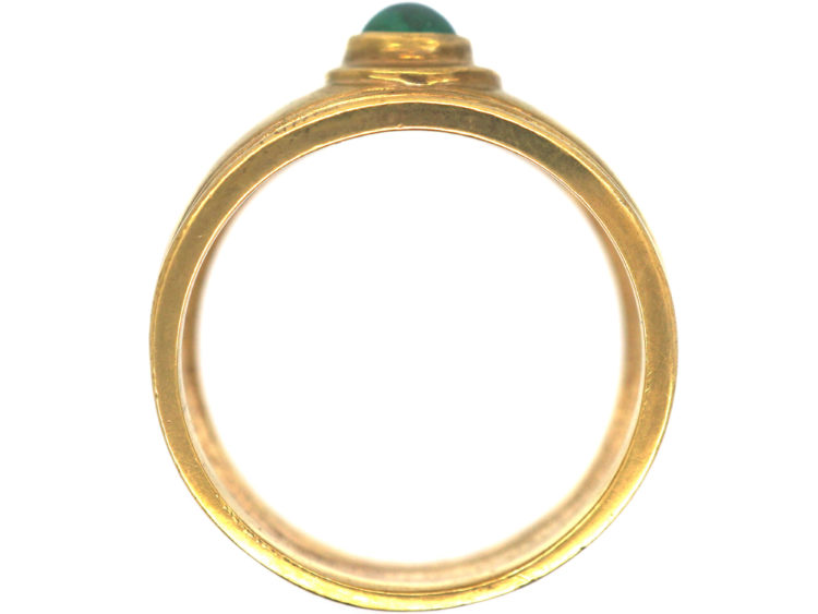 Vintage 9ct Gold & Cabochon Emerald Wide Ring