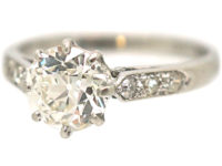 Art Deco Platinum & Diamond Solitaire Ring with Diamond Set Shoulders
