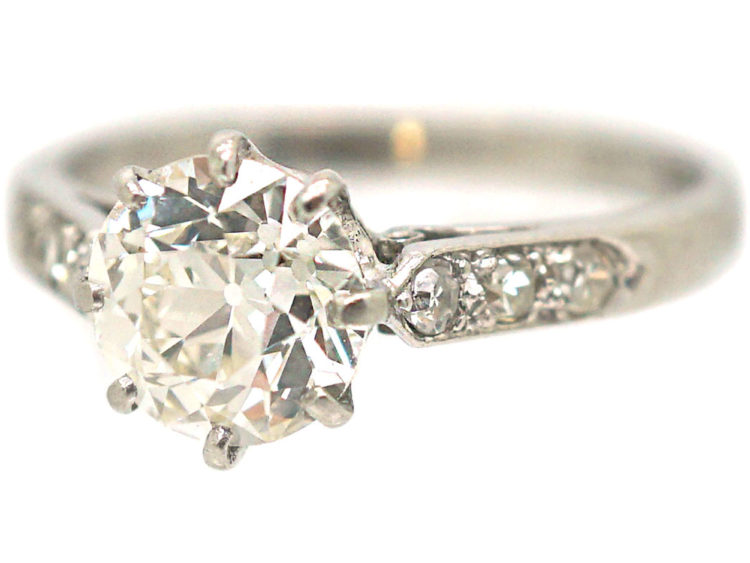 Art Deco Platinum & Diamond Solitaire Ring with Diamond Set Shoulders