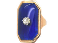 Georgian Blue Glass & Old Mine Cut Diamond Bague au Firmament Ring