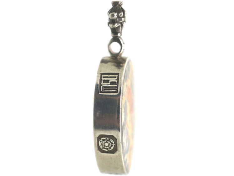 Silver Double Sided Queen's Silver Jubilee Pendant With Tiger's Eye & Agate