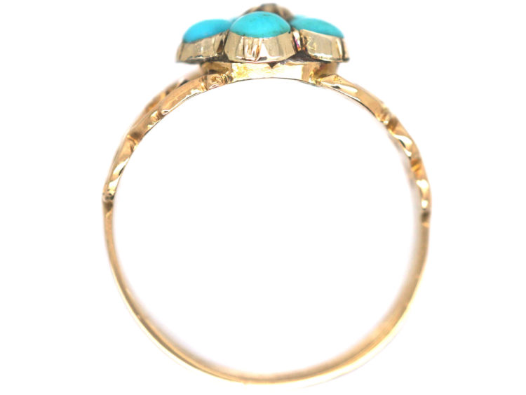 Regency 15ct Gold & Turquoise & Rose Diamond Forget me Not Ring