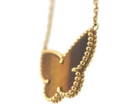 18ct Gold & Tiger's Eye Butterfly on 18ct Gold Chain by Van Cleef & Arpels