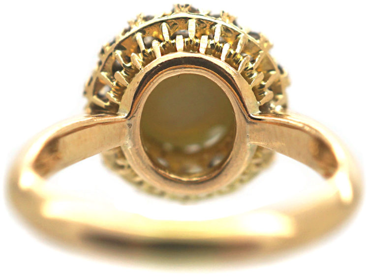 Edwardian 18ct Gold, Cat's Eye Chrysoberyl & Diamond Cluster Ring
