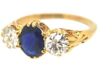 Victorian 18ct Gold, Sapphire & Diamond Three Stone Ring