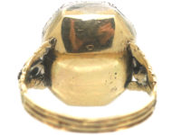 Georgian 15ct Gold & Silver Ring set with a Large Sapphire with Rose Diamonds in the Shoulders
