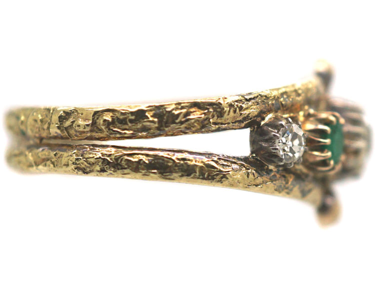 Victorian 18ct Gold Ring set with Emerald & Diamonds