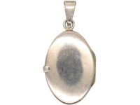 Silver Oval Engraved Locket With Flower & Swirls