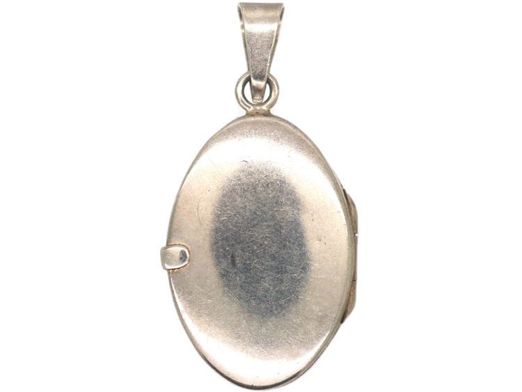 Silver Oval Engraved Locket With Flower & Swirls