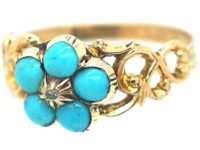 Regency 15ct Gold & Turquoise & Rose Diamond Forget me Not Ring
