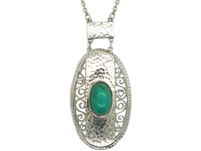 Art Deco Silver & Amazonite Pendant on Silver Chain
