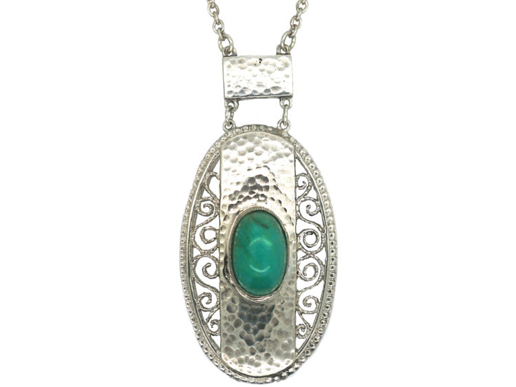 Art Deco Silver & Amazonite Pendant on Silver Chain