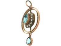 Edwardian 9ct Gold, Aquamarine & Natural Split Pearls Pendant