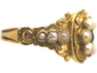 Georgian 18ct Gold Garnet & Natural Split Pearls Ring