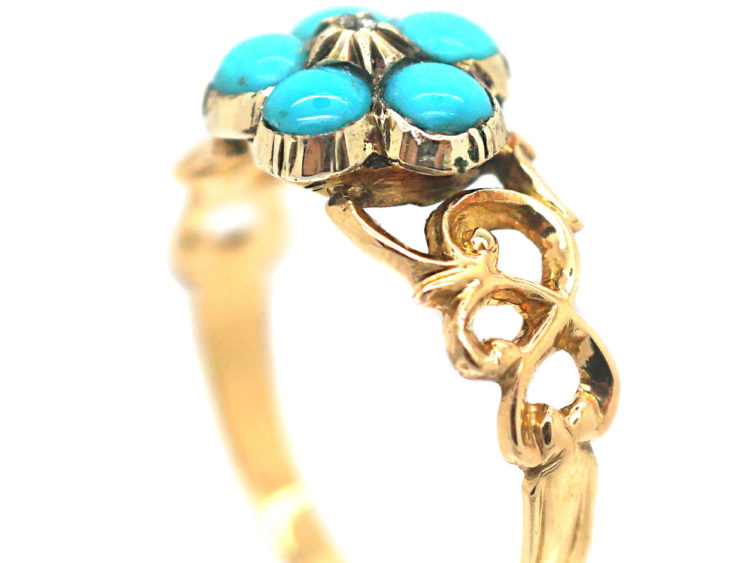 Regency 15ct Gold & Turquoise & Rose Diamond Forget me Not Ring
