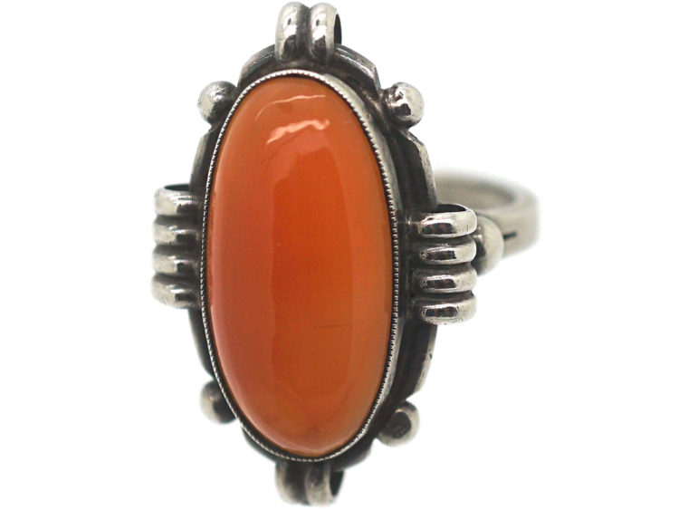 Art Deco Silver & Oval Carnelian Ring