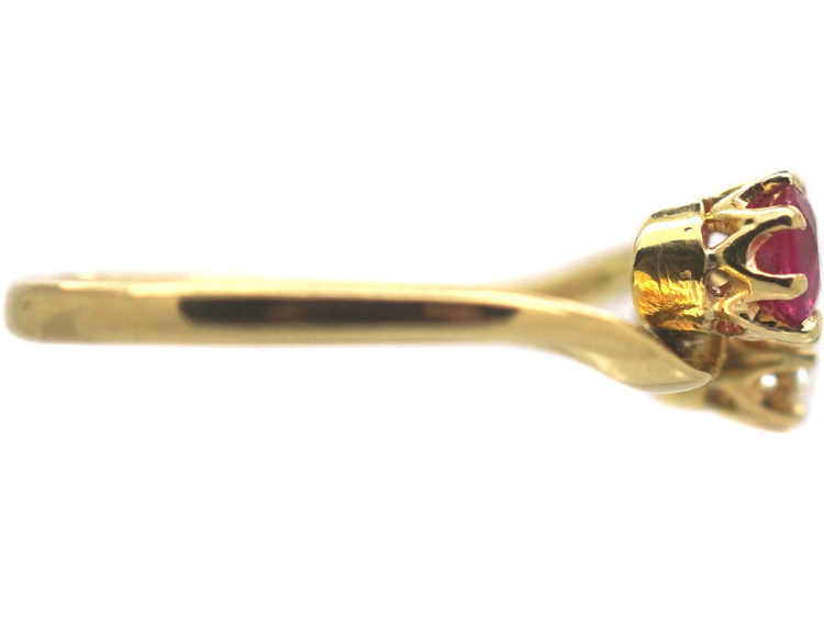 Edwardian 18ct Gold, Pink Sapphire & Diamond Crossover Ring
