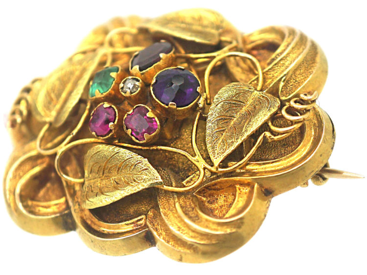 Regency 15ct Two Colour Gold Brooch set with Gemstones that Spell Regard