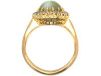 Edwardian 18ct Gold, Cat's Eye Chrysoberyl & Diamond Cluster Ring