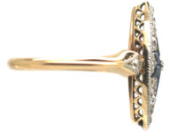 Edwardian 18ct Gold & Platinum, Marquise Shaped Sapphire & Diamond Ring