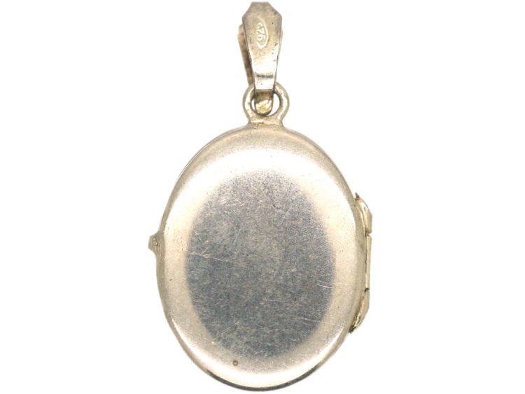 Silver Oval Locket with Leaf Design