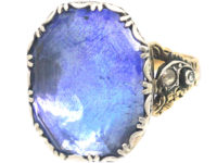 Georgian 15ct Gold & Silver Ring set with a Large Sapphire with Rose Diamonds in the Shoulders