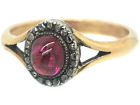 Edwardian 18ct Gold, Ruby & Rose Diamond Cluster Ring