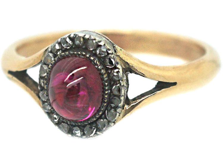 Edwardian 18ct Gold, Ruby & Rose Diamond Cluster Ring