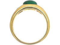 18ct Gold Cabochon Emerald & Diamond Rub Over Ring