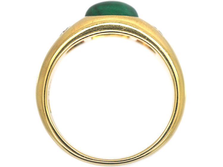18ct Gold Cabochon Emerald & Diamond Rub Over Ring