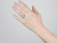 French Art Deco 18ct Gold & Platinum, Emerald & Diamond Ring with Central Diamond Cluster