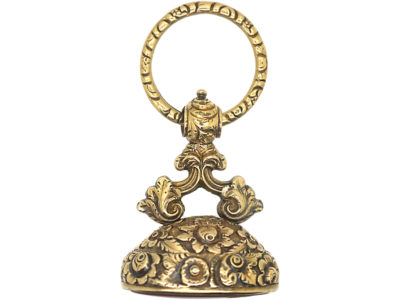 Large Georgian 18ct Gold Cased Seal with Carnelian Intaglio Of a Crest on Original Split Ring