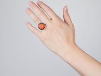 Art Deco Silver, Coral & Marcasite Ring