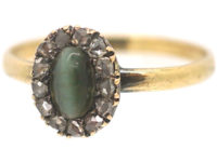 Edwardian 18ct Gold, Cat's Eye Chrysoberyl & Rose Diamond Cluster Ring