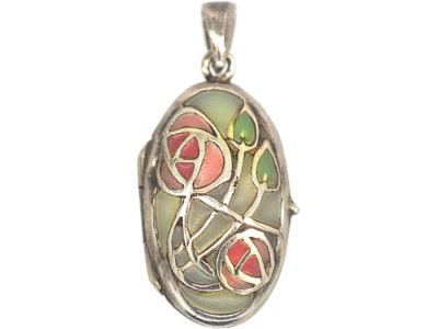 Silver Oval Plique-à-Jour Locket With Roses
