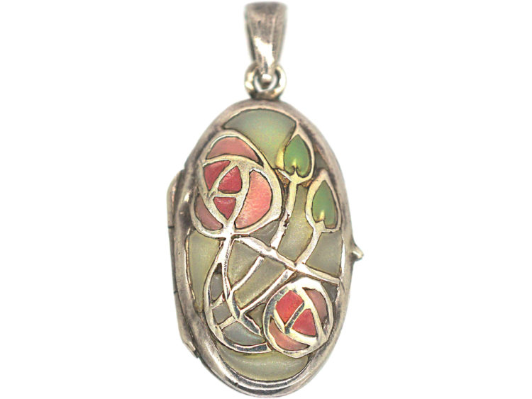 Silver Oval Plique-à-Jour Locket With Roses