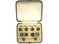 Art Deco 18ct White Gold, Onyx & Diamond Dress Set in Original Case